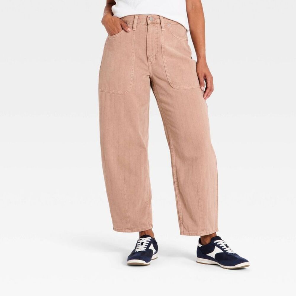 Women's High-Rise Easy Barrel Leg Jeans - Universal Thread Beige 16 - Picture 4 of 5